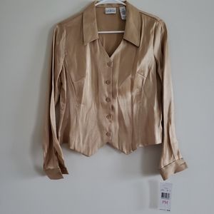 Liz Claiborne Villager Petite Gold PM Blouse NWT